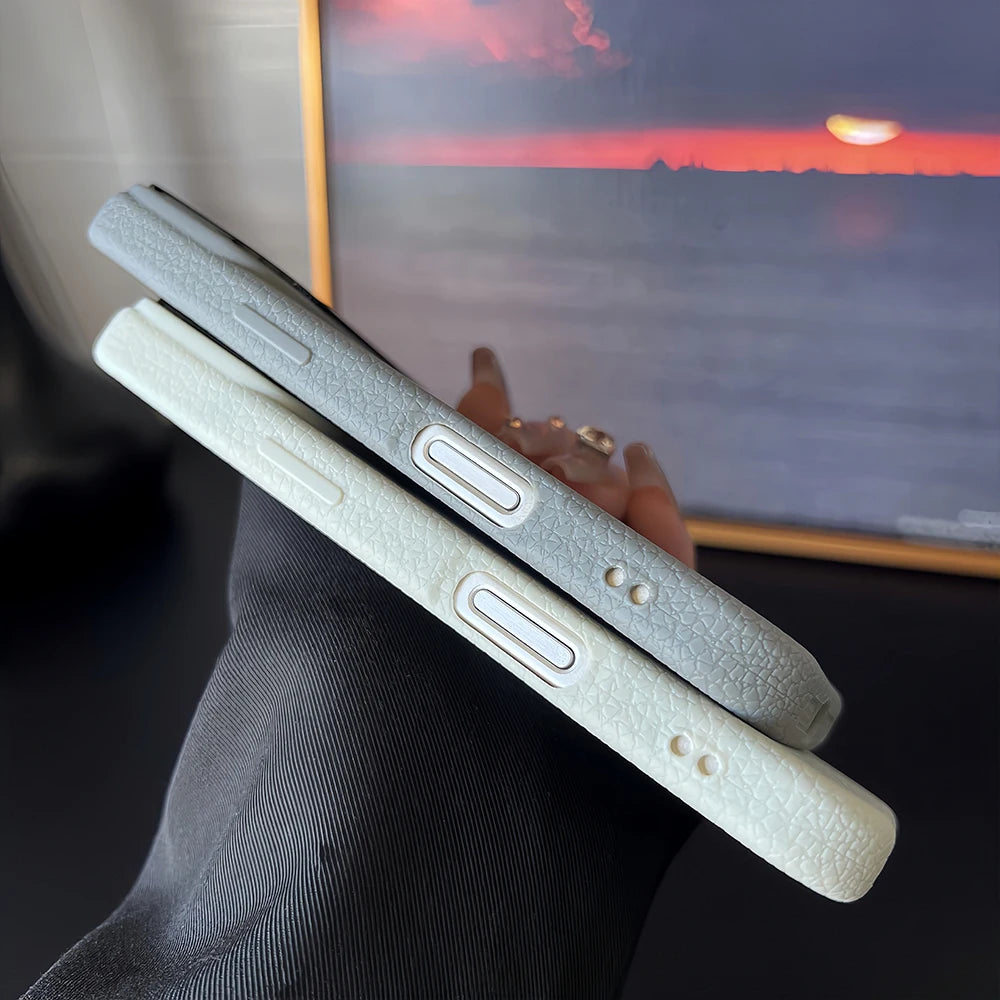 Frosted Hit Color Lichee Pattern Magnetic Phone Case For iPhone 17 Pro Max  For Magsafe TPU Soft Cover