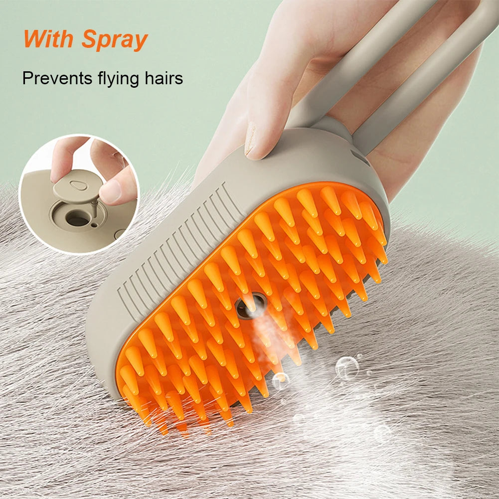 3-in-1 Steam Pet Brush – Electric Spray Grooming Comb (USB Rechargeable)