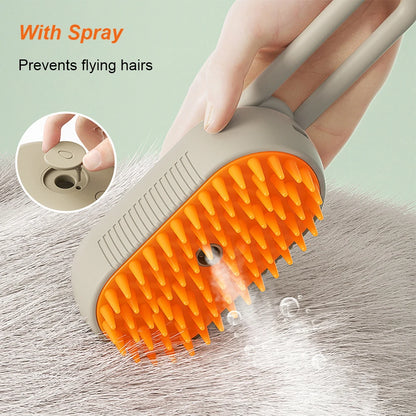 3-in-1 Steam Pet Brush – Electric Spray Grooming Comb (USB Rechargeable)