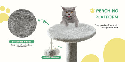 JHK 44In Cat Tree Tall Multi-Cat Climbing Tower for Pet Furniture Natural Sisal Scratching Posts Stable Pet House for Indoor Cat
