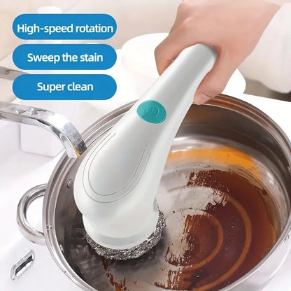 Electric Power Scrubber Kit - Rechargeable Cleaning Brush with Steel Wool Pads for Kitchen, Bath, Grill, Long Handle & Wa