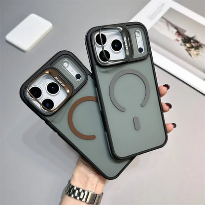Luxury Matte Transparent Magsafe Kickstand Stand Phone Case For iPhone 17 Air 16 15 14 Plus 13 12 11 17 Pro Max Magnetic Cover