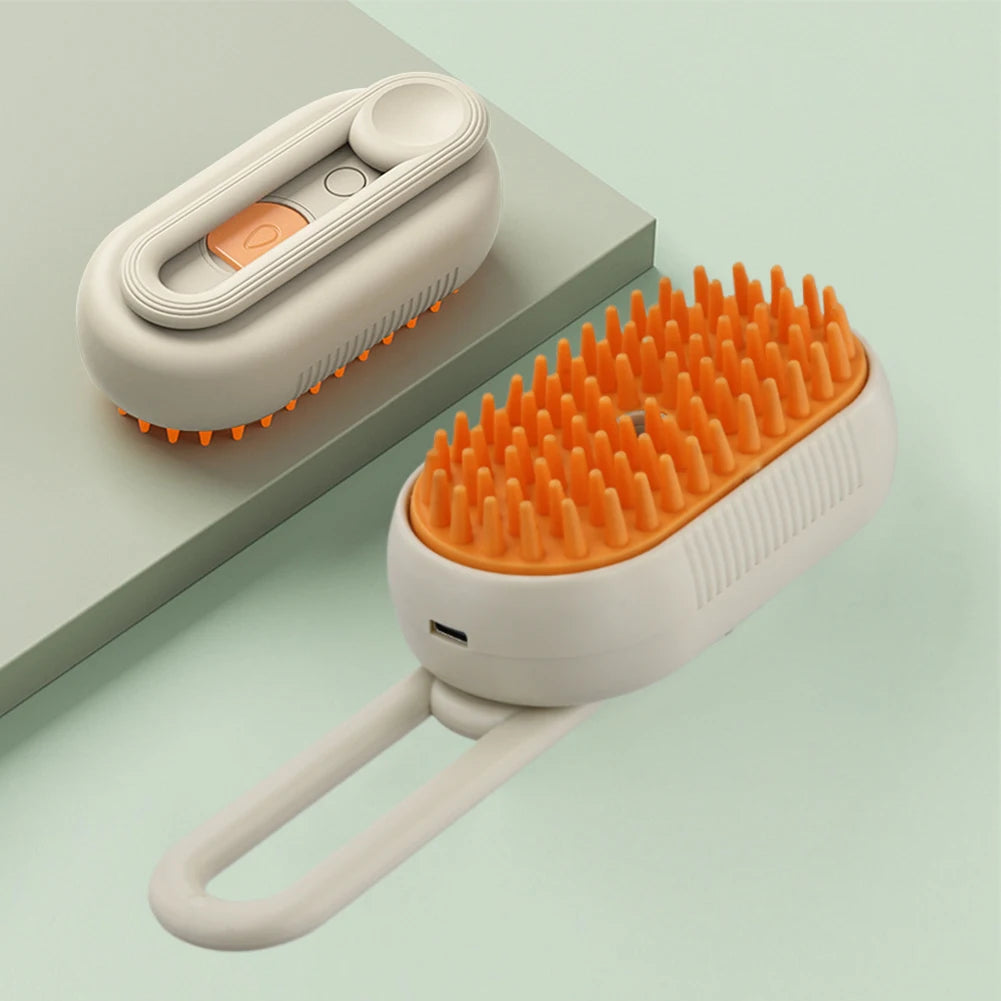 3-in-1 Steam Pet Brush – Electric Spray Grooming Comb (USB Rechargeable)
