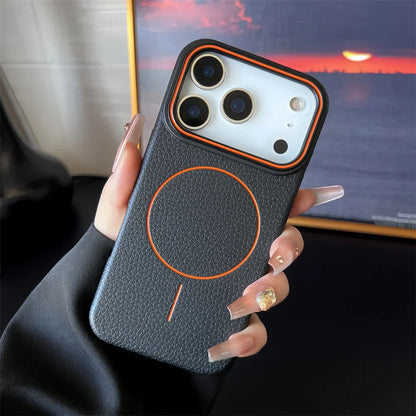 Frosted Hit Color Lichee Pattern Magnetic Phone Case For iPhone 17 Pro Max  For Magsafe TPU Soft Cover