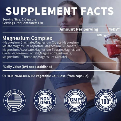 Magnesium Complex - Bone & Heart Health Supplement, Glycine, Citrate, Malate, Aspartate, Gluconate, Ascorbate, Taurine - 120pcs