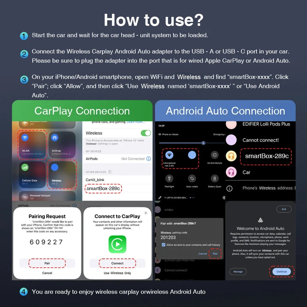 2 IN 1 Wireless Carplay Android Auto Adapter Wired to Wireless carplay Adapter for iPhone Wireless Control Plug & Play Carplay