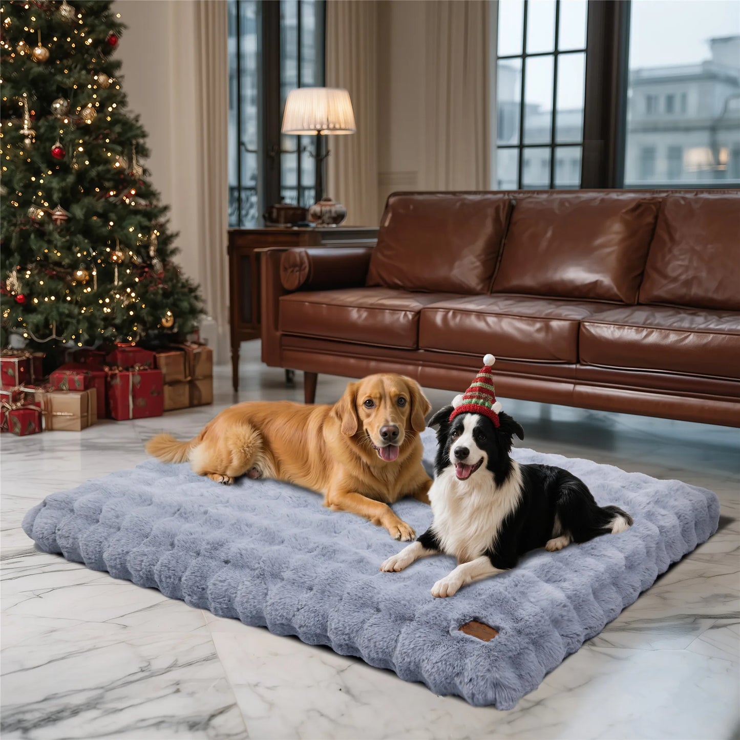 Fluffy Dog Crate Bed for Extra Large Dogs, Plush Faux Fur Crate Pad, Calming Anti Anxiety Dog Bed, Washable Soft Warm Crate