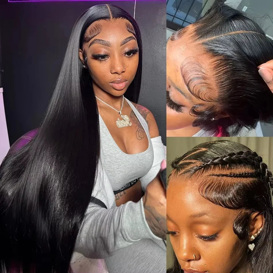 Human Hair Brazilian 4x4 Glueless Put on and go Wig 36 38 40 Inch 13x4 13x6 HD Transparent Bone Straight Lace Frontal Wigs