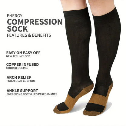 6 pairs copper fiber compression socks for men and women for running and traveling for nurses and pregnant women mid-calf design
