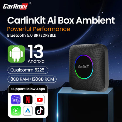 Carlinkit Android 13 Tv Box LED 8+128GB CarPlay Wireless Android Auto Wireless Adapter Support Youtube Netfilx IPTV Spotify GPS