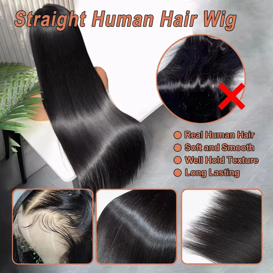 Human Hair Brazilian 4x4 Glueless Put on and go Wig 36 38 40 Inch 13x4 13x6 HD Transparent Bone Straight Lace Frontal Wigs