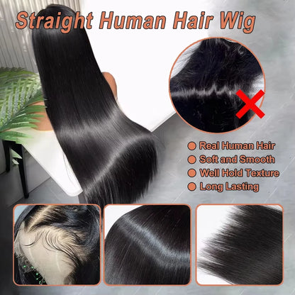 Human Hair Brazilian 4x4 Glueless Put on and go Wig 36 38 40 Inch 13x4 13x6 HD Transparent Bone Straight Lace Frontal Wigs