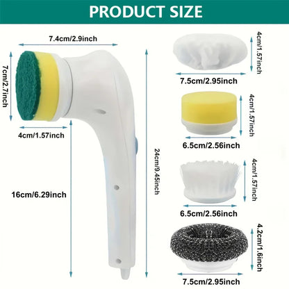 Electric Power Scrubber Kit - Rechargeable Cleaning Brush with Steel Wool Pads for Kitchen, Bath, Grill, Long Handle & Wa