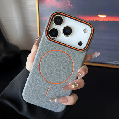 Frosted Hit Color Lichee Pattern Magnetic Phone Case For iPhone 17 Pro Max  For Magsafe TPU Soft Cover