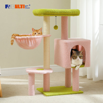90cm Cat Tree with Scratching Post, Dangling Bell Ball,Spacious Top Bed,Cozy Hammock,Private Cat Condo Suitble for Indoor Cats
