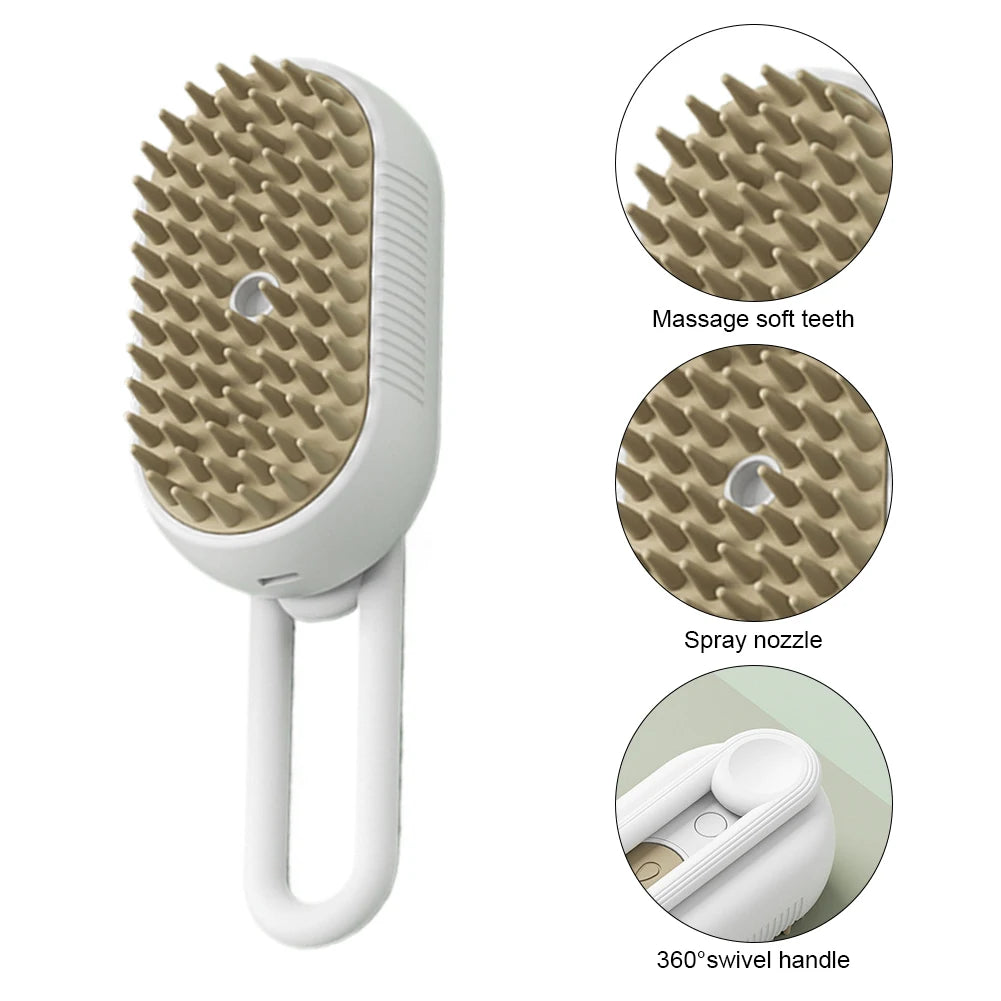 3-in-1 Steam Pet Brush – Electric Spray Grooming Comb (USB Rechargeable)
