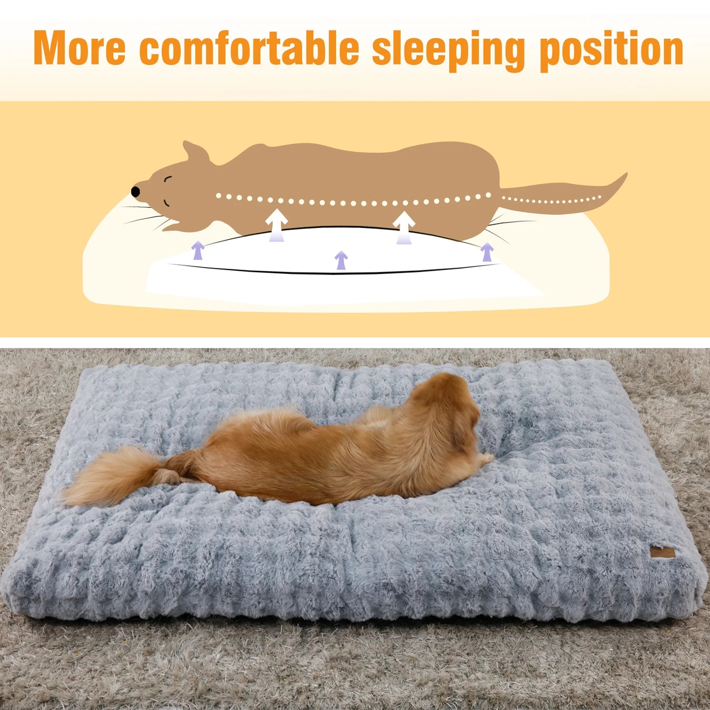 Fluffy Dog Crate Bed for Extra Large Dogs, Plush Faux Fur Crate Pad, Calming Anti Anxiety Dog Bed, Washable Soft Warm Crate