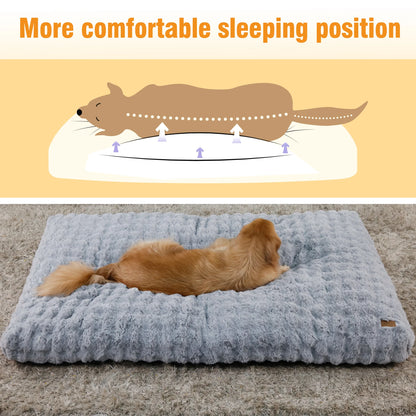 Fluffy Dog Crate Bed for Extra Large Dogs, Plush Faux Fur Crate Pad, Calming Anti Anxiety Dog Bed, Washable Soft Warm Crate