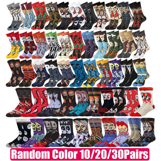 10/20/30Pairs random color Men Women Cartoon Anime Socks Christmas Halloween Novelty Funny Socks