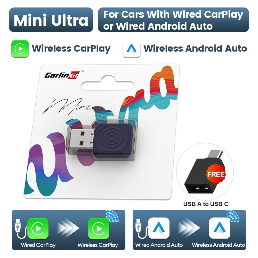 CarlinKit 5.0 Wireless Adapter Mini Ultra Wireless Android Auto & CarPlay USB Dongle For Car Upgrade WiFi Bluetooth Auto Connect