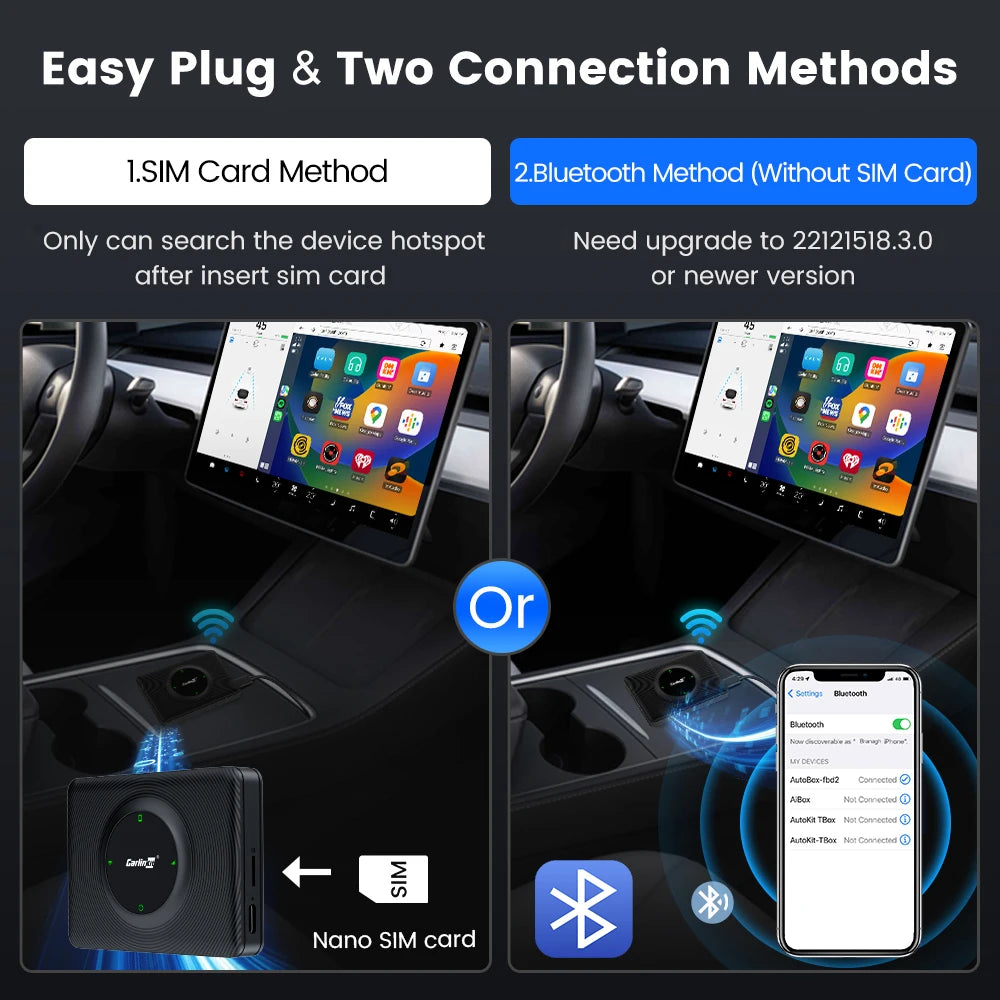 CarlinKit USB Adapter Wireless Android Auto CarPlay 2-In-1 Smart Box For Tesla Model 3 Model Y 2.4G&5Ghz WiFi BLE Auto Connect