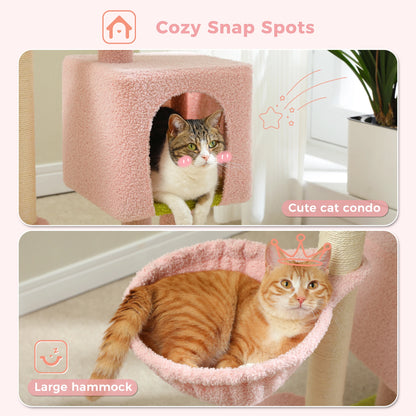 90cm Cat Tree with Scratching Post, Dangling Bell Ball,Spacious Top Bed,Cozy Hammock,Private Cat Condo Suitble for Indoor Cats