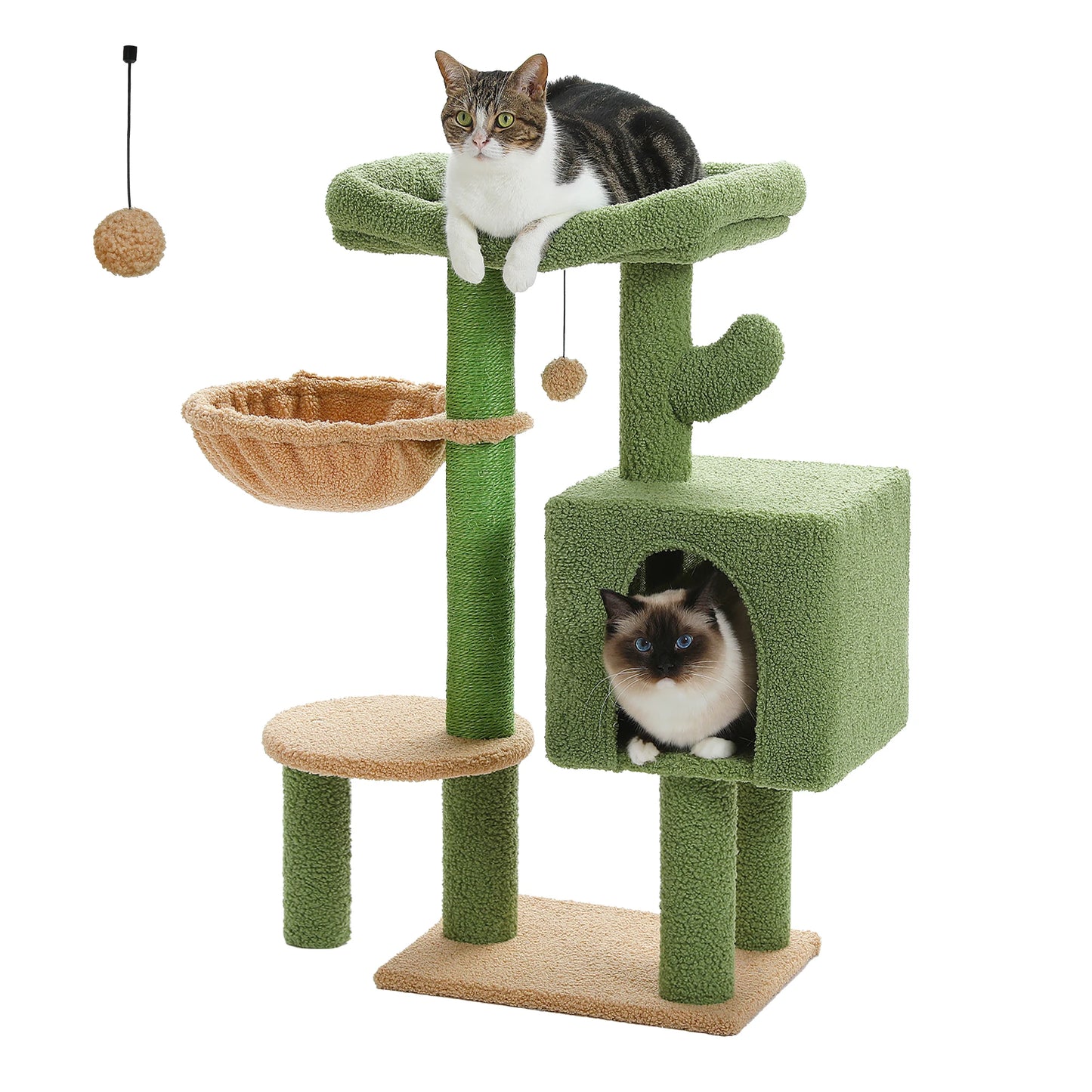90cm Cat Tree with Scratching Post, Dangling Bell Ball,Spacious Top Bed,Cozy Hammock,Private Cat Condo Suitble for Indoor Cats