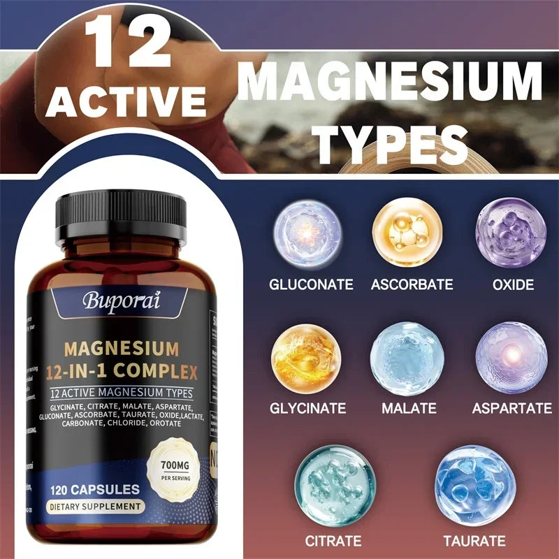 Magnesium Complex - Bone & Heart Health Supplement, Glycine, Citrate, Malate, Aspartate, Gluconate, Ascorbate, Taurine - 120pcs