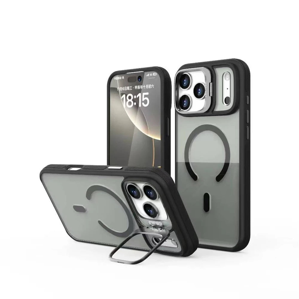 Luxury Matte Transparent Magsafe Kickstand Stand Phone Case For iPhone 17 Air 16 15 14 Plus 13 12 11 17 Pro Max Magnetic Cover