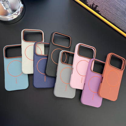 Frosted Hit Color Lichee Pattern Magnetic Phone Case For iPhone 17 Pro Max  For Magsafe TPU Soft Cover