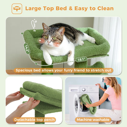 90cm Cat Tree with Scratching Post, Dangling Bell Ball,Spacious Top Bed,Cozy Hammock,Private Cat Condo Suitble for Indoor Cats