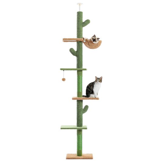 5-Tier Floor-to-Ceiling Cat Tree – Tall Cactus Tower with Scratching Post & Hammock