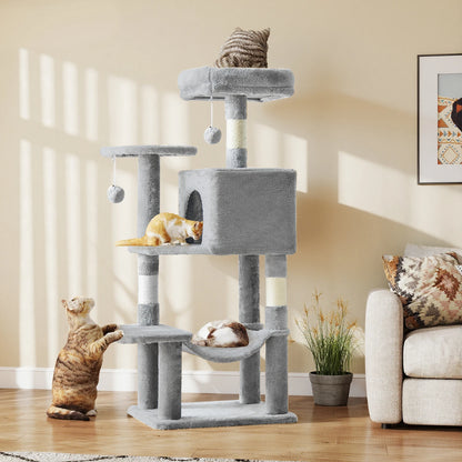 JHK 44In Cat Tree Tall Multi-Cat Climbing Tower for Pet Furniture Natural Sisal Scratching Posts Stable Pet House for Indoor Cat