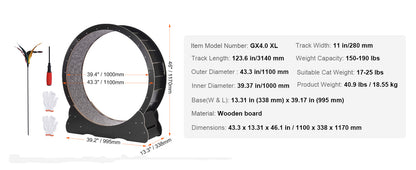 SucceBuy Wooden Cat Exercise Wheel Large Cat Treadmill Wheel for Indoor Cat Running Wheel with Detachable Carpet& Cat Teaser