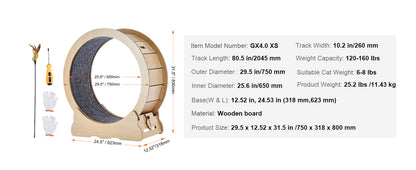 SucceBuy Wooden Cat Exercise Wheel Large Cat Treadmill Wheel for Indoor Cat Running Wheel with Detachable Carpet& Cat Teaser