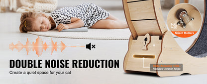 SucceBuy Wooden Cat Exercise Wheel Large Cat Treadmill Wheel for Indoor Cat Running Wheel with Detachable Carpet& Cat Teaser